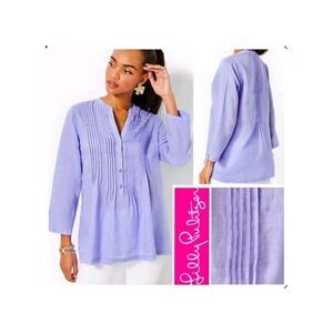 Lilly Pulitzer Sarasota‎ Tunic Pleated 100% Linen Womens XS Purple Lilac
